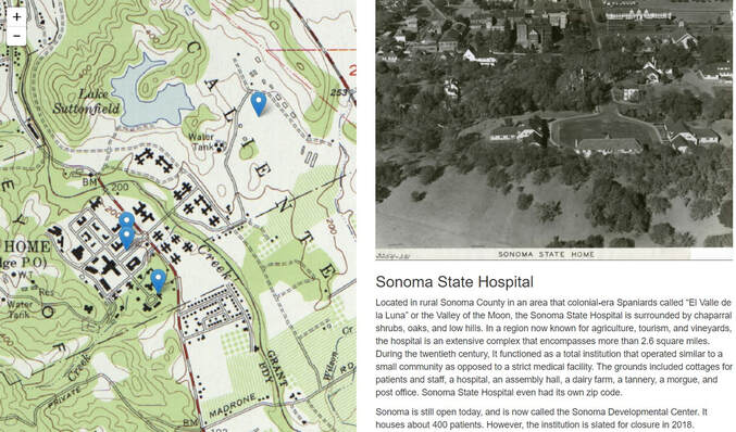 Screenshot of the Sonoma State Hospital Narrative and Visual History Site. Links out to the external site.